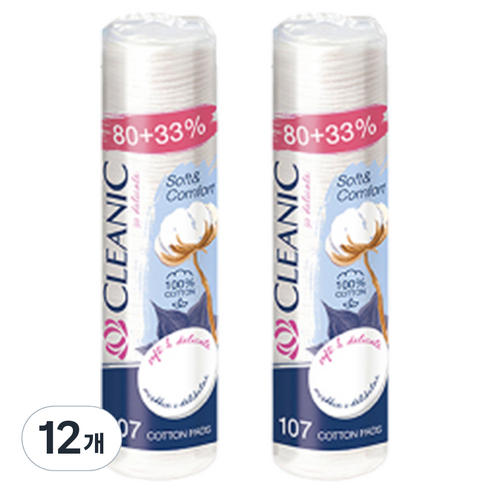 클레아닉 Pro-Silk 소프트 앤 컴포트 화장솜, 107매입, 12개