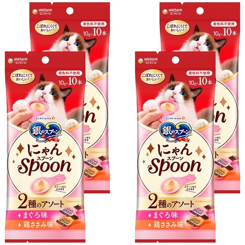 유니참긴노스푼 고양이 냥스푼 습식 간식 10개입, 혼합맛(참치 / 닭가슴살), 100g, 4개