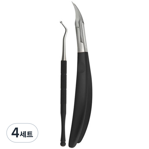 플라카 큐티클 네일케어 페디큐어 니퍼 2종 세트, 블랙, 4세트