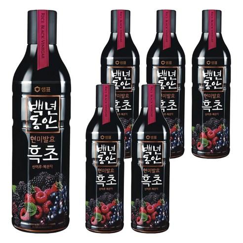 샘표 백년동안 산머루 복분자 현미발효 흑초, 900ml, 6개