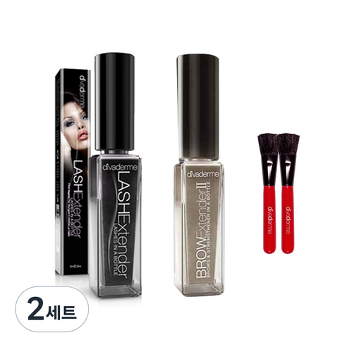 디바덤 래쉬 익스텐더 + 브로우 익스텐더 애쉬블론드 + 빨간브러쉬 2p 세트, 2세트, 래쉬 + 브로우 + 브러쉬 2p