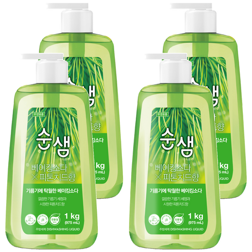 순샘 베이킹소다 피톤치드향 용기 일반주방세제, 975ml, 4개
