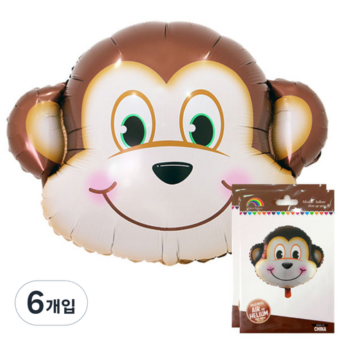 파티팡 동물 은박풍선, 원숭이 (브라운), 6개입