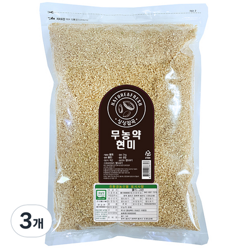 싱싱잡곡 무농약 현미, 3kg, 3개