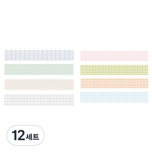 체크 패턴 컬러 마스킹테이프 20mm x 20m 4종 세트, 12세트, 10 라이트체크,썸머