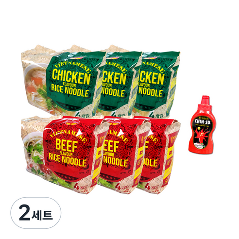 밀리켓 베트남 쌀국수 즉석라면 소고기맛 12p+닭고기맛 12p+칠리소스 250g 세트, 2세트, 60g