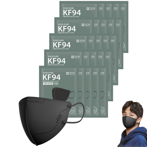 리벤스 에버퓨어 새부리형 황사방역마스크 대형 KF94, 블랙, 50개, 5개입