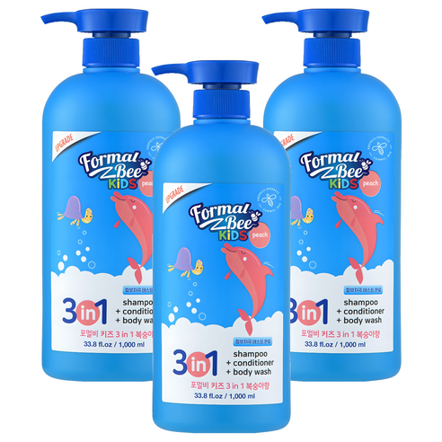 포멀비키즈 3in1 올인원 클렌저 복숭아향, 1L, 3개