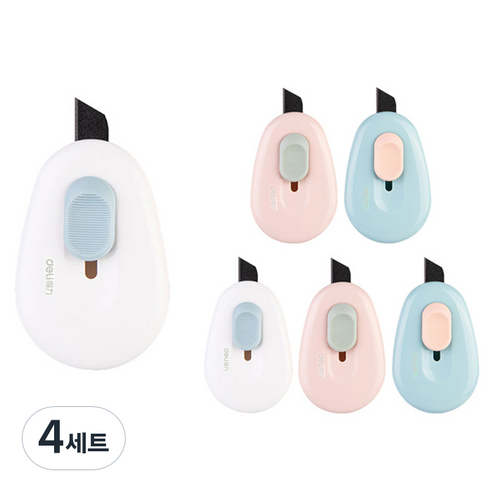 델리 동글이 미니커터 3종 x 2p 세트 TD101, 화이트, 핑크, 블루, 4세트