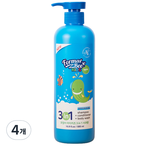 포멀비키즈 3in1 올인원클렌저 사과향, 500ml, 4개