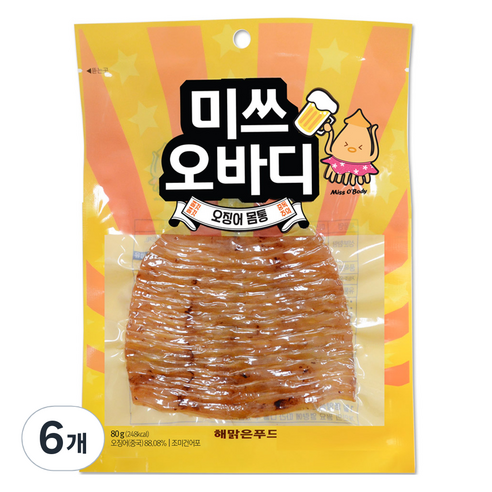 해맑은푸드 미쓰오바디 오징어, 6개, 80g