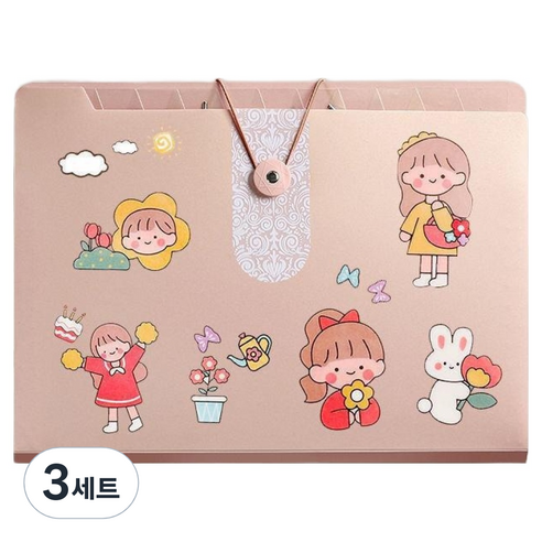 올인셀 데일리 아코디언 파일 5칸 A4 + 스티커 세트, 체리 핑크(파일), 3세트
