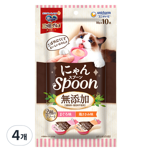 긴노스푼 고양이 냥스푼 간식 10p, 혼합맛(참치 / 닭가슴살), 10g, 4세트