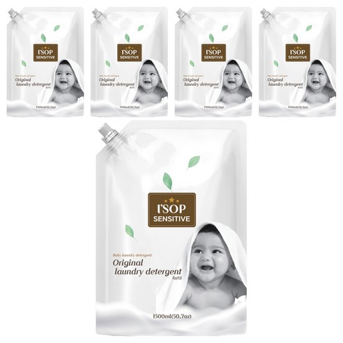 아이솝 메가 센서티브 유아 세탁세제 리필, 1500ml, 5개