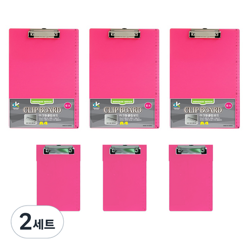 동기오피스 아크릴 클립보드 A4 3p + A5 3p 세트, 분홍, 2세트