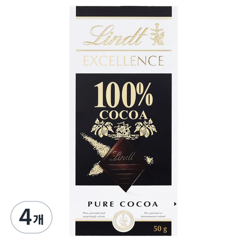 린트 엑설런스 100% 다크 초콜릿, 50g, 4개