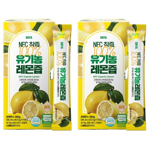 데이앤 NFC 100% 유기농 레몬즙, 280g, 2개