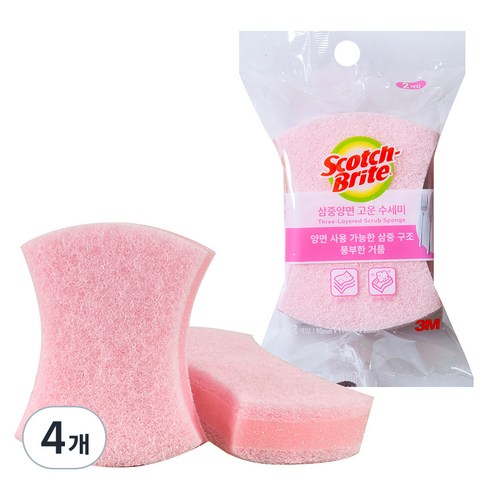 3M 스카치브라이트 삼중양면 고운수세미, 2개입, 4개