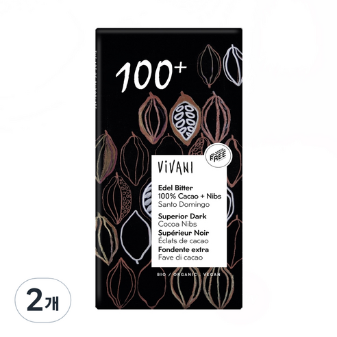 비바니 유기농 다크 100% 초콜릿, 80g, 2개