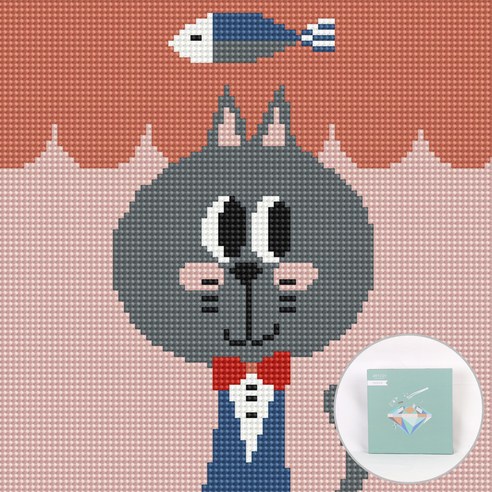 아트조이 DIY 보석십자수 세트 캔버스형 25 x 25 cm, 멋쟁이 고양이 제이크, 1세트