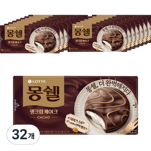 몽쉘 카카오 생크림 케이크 6p, 204g, 32개
