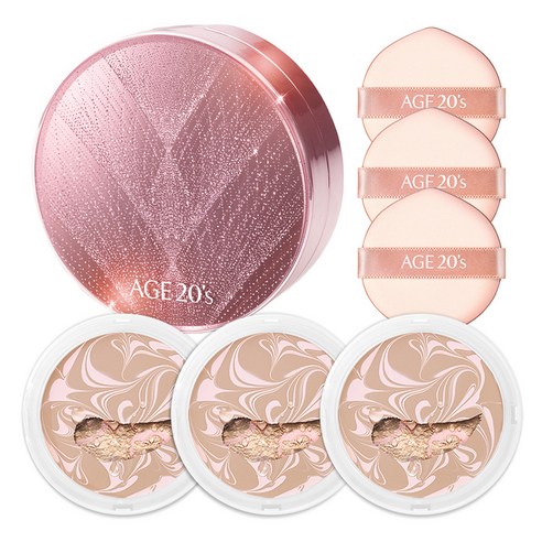 에이지투웨니스 뉴오리지널 트윙클 에디션 에센스 커버 팩트 케이스 + 리필 12.5g x 3p, 핑크 라이트 베이지 (13호), 1개