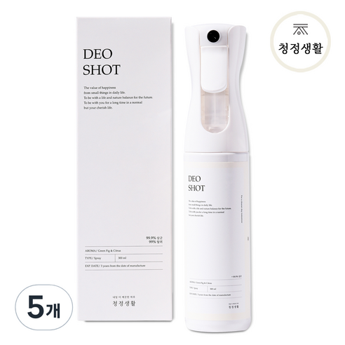 청정생활 데오샷 편백오일 피톤치드 스프레이, 300ml, 5개
