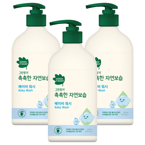그린핑거 촉촉한 자연보습 베이비 바디워시, 500ml, 3개
