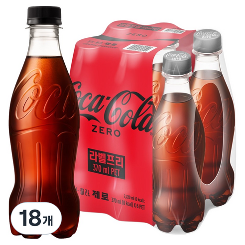 코카콜라 제로 무라벨, 370ml, 18개