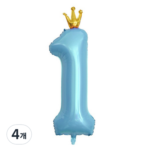 이자벨홈 생일파티 왕관 숫자 풍선 1 초대형, 블루, 4개