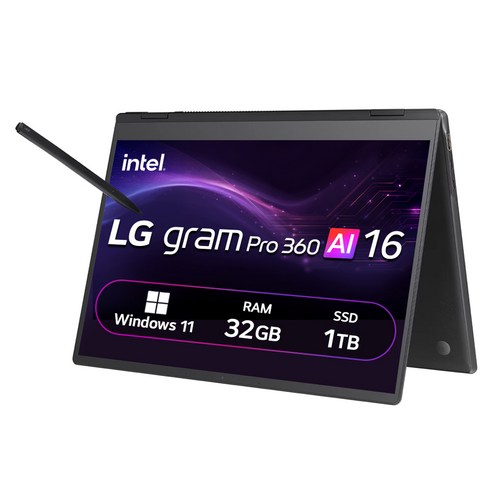 LG전자 2026 그램 Pro 360 AI 16 코어Ultra5 방문설치, 옵시디안 블랙, 1TB, 32GB, WIN11 Home, 16T95TP-KD7BK