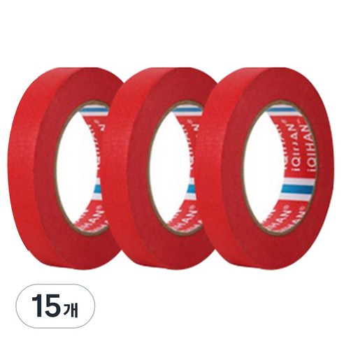 iQIHAN 칼라 마스킹 종이테이프 15mm x 15m, 레드, 15개