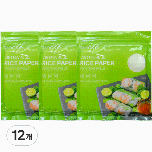 쿡샵 월남쌈 라이스페이퍼 사각, 200g, 12개
