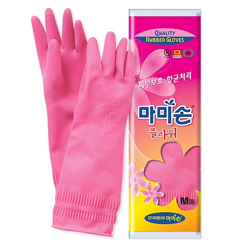 마미손 플라워 고무장갑, 중(M), 4개