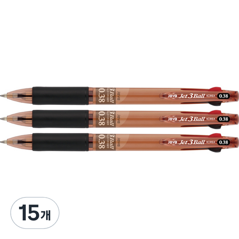 자바펜 제트3볼 3색 볼펜 0.38mm, 브라운, 15개