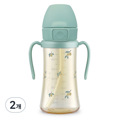 그로미미 PPSU 유아용 빨대컵 300ml, 2개, 올리브피스타치오