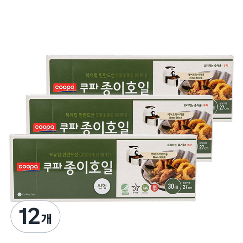 쿠파 종이호일 원형 30p 지름27cm, 27cm, 30개입, 12개
