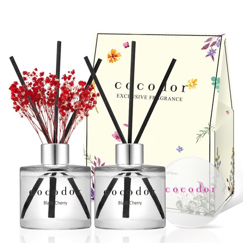 코코도르 플라워 차량용 미니 디퓨저 50ml x 2개입 기프트세트, 블랙체리, 1세트
