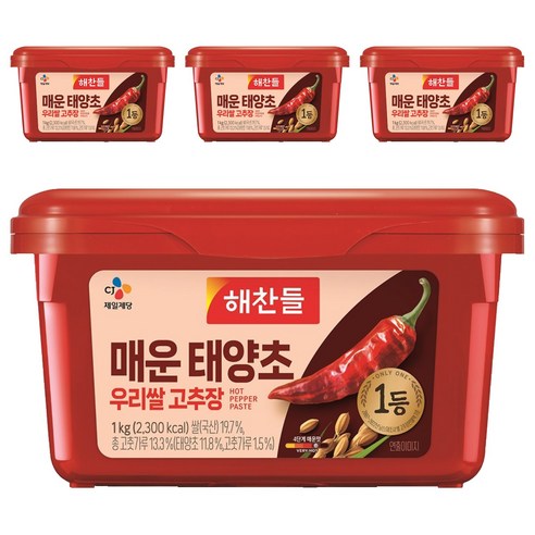 해찬들 매운 태양초 우리쌀 고추장, 1kg, 4개