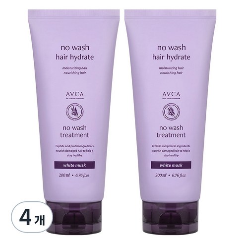 아브카 노워시 트리트먼트 헤어팩 화이트머스크, 200ml, 4개