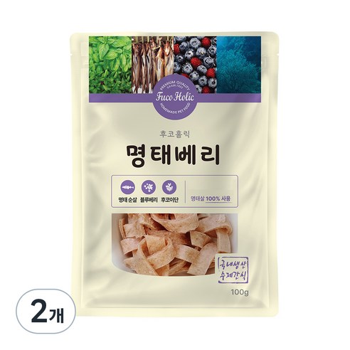 후코홀릭 강아지 건조 간식, 명태 + 블루베리 혼합맛, 100g, 2개