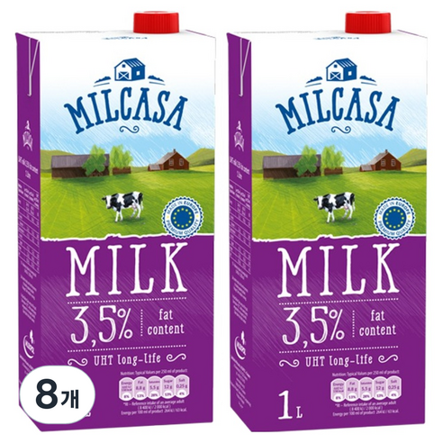 MLEKPOL 밀카사 멸균우유 3.5%, 1L, 8개