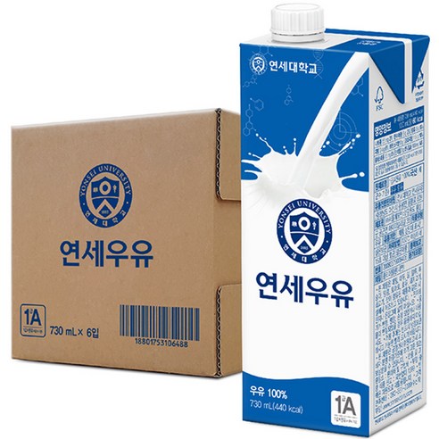 연세대학교 연세우유, 730ml, 6개