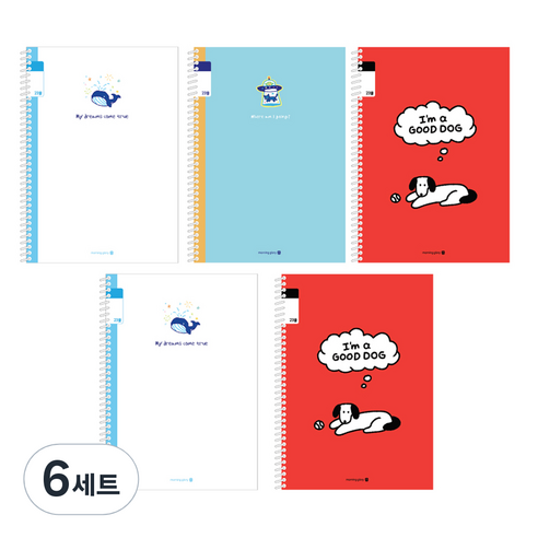 모닝글로리 채움노트 초등 스프링노트 3-6 무제 23줄 3종 + 랜덤발송 2p 세트 A, 고래, 고양이, 굳도그, 6세트