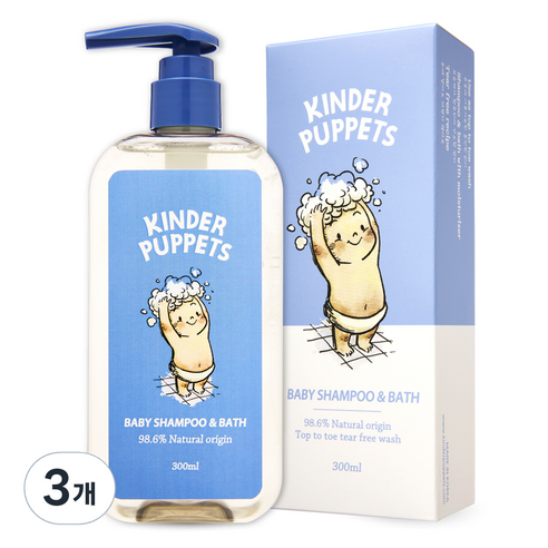 킨더퍼페츠 베이비 샴푸 앤 바스, 3개, 300ml