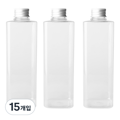 병도매닷컴 DTS500 투명 음료용기 알루미늄 실버캡, 500ml, 15개입