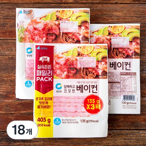 청정원 담백하고 건강한 베이컨, 135g, 18개