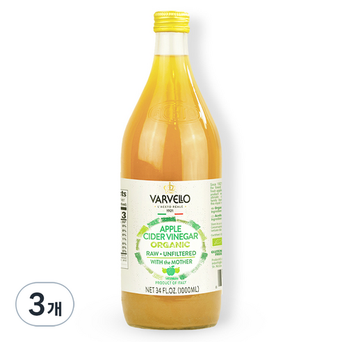 발베로 유기농 애플 사이다 비네거, 1L, 3개