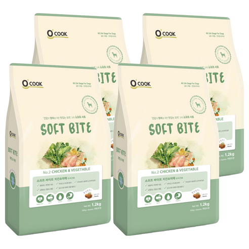 OCOOK 전연령 강아지 바이트 소프트사료, 닭+야채, 1.2kg, 4개
