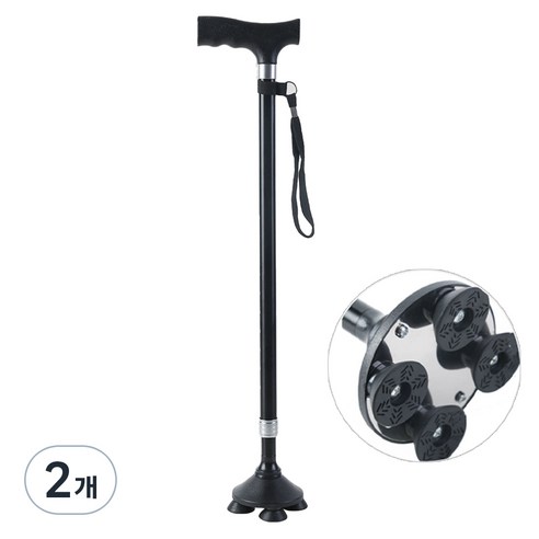 티로나 네발 효도 지팡이, 블랙, 2개